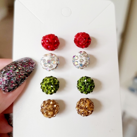 Jewelry - 2/$20🌼 4 Pairs Stainless Steel Crystal Xmas Studs